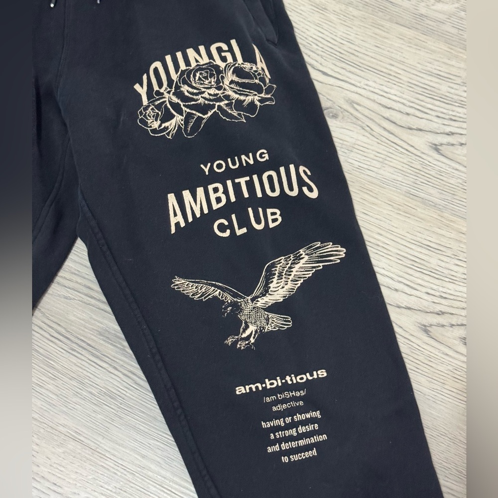 YoungLA Joggers Sweatpants Mens Medium Black Young Ambitious Club Graphic 722 - Picture 3 of 7